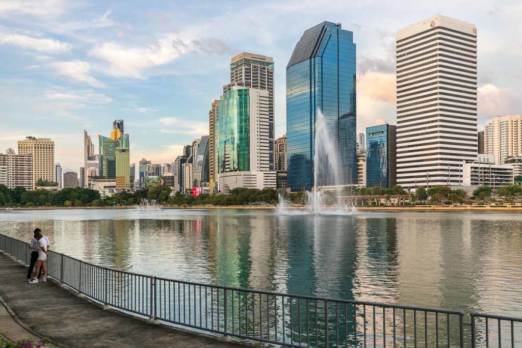 Benjakitti Park Lake and Skyscrapers