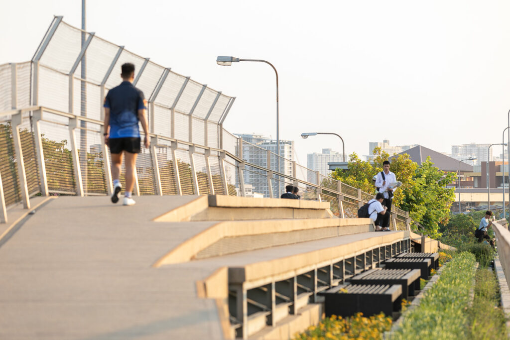 Man walks across Chao Phraya Sky Park